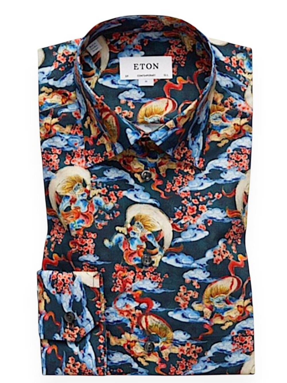 ETON  Japanese Design Print Motif Button Front Dress Shirt 38 / 15 (S) Slim